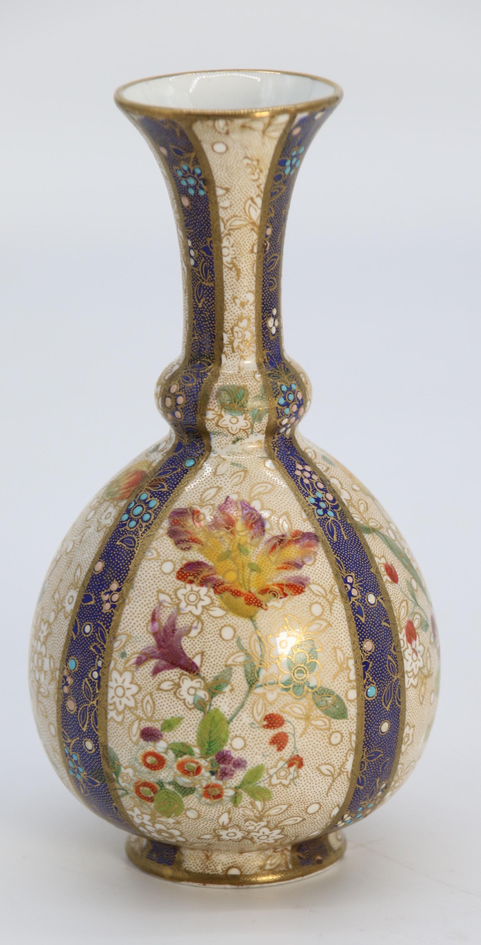 A pair of English early Carlton Ware enamelled and gilt floral vases, circa 1900 2