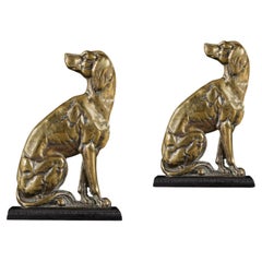 A Pair of English Edwardian Brass Cast Dog Doorstops