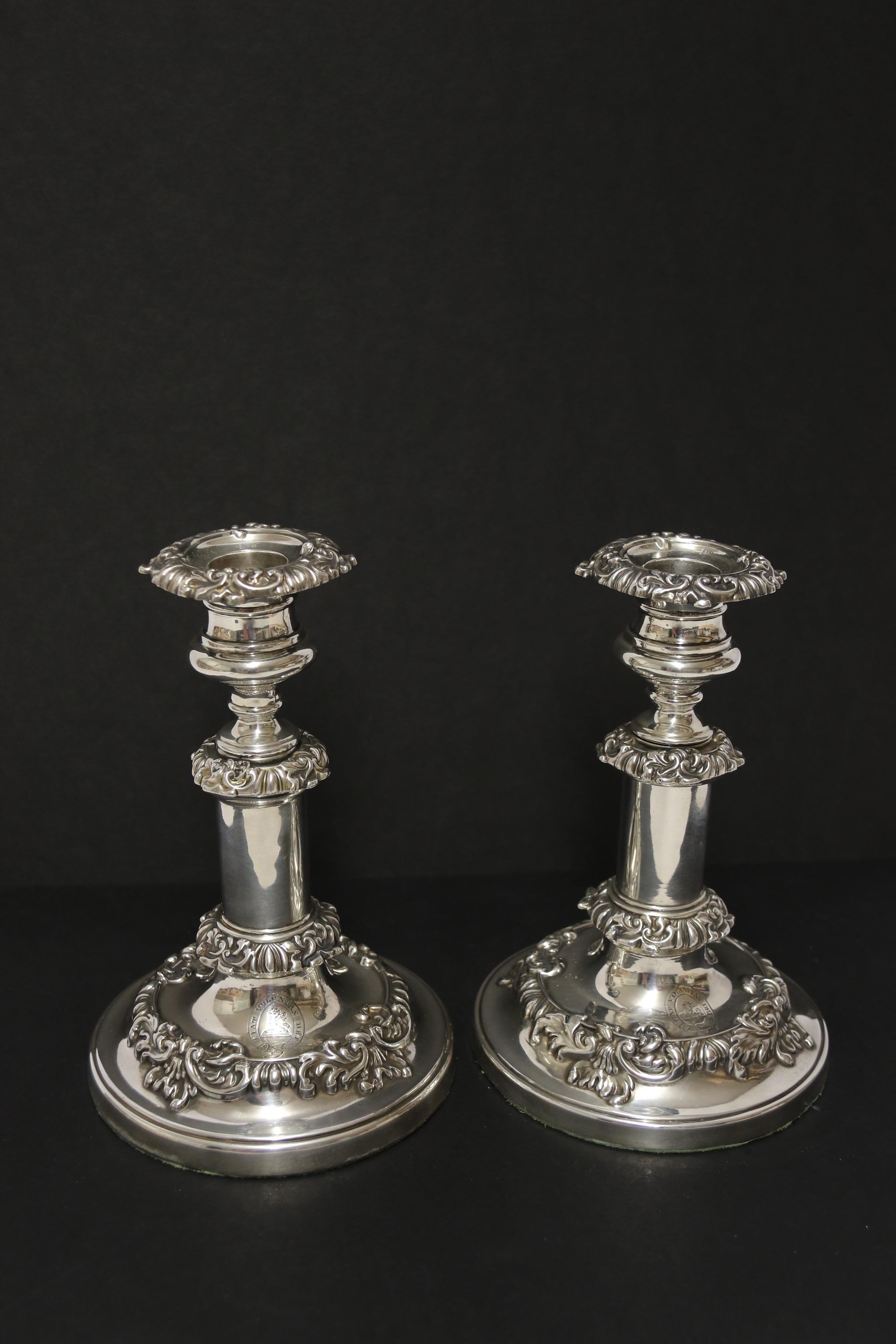 19th Century A  pair Of English George III Silver Telescopic candlesticks, Sheffield 1816 For Sale