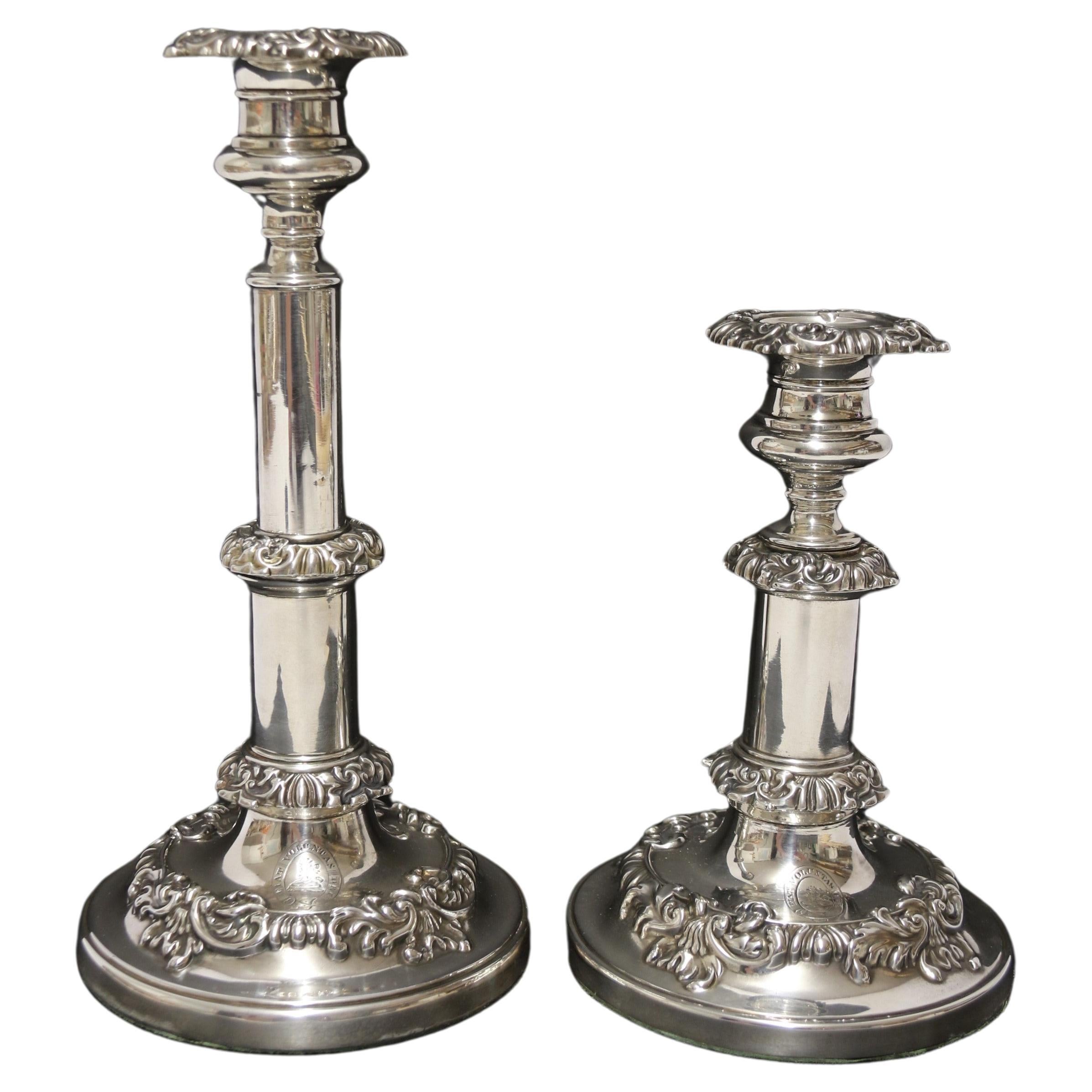 A  pair Of English George III Silver Telescopic candlesticks, Sheffield 1816 For Sale