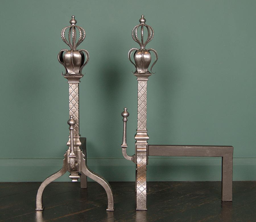 Gothic Revival A Pair of English Iron Gothic-Revival Andirons For Sale