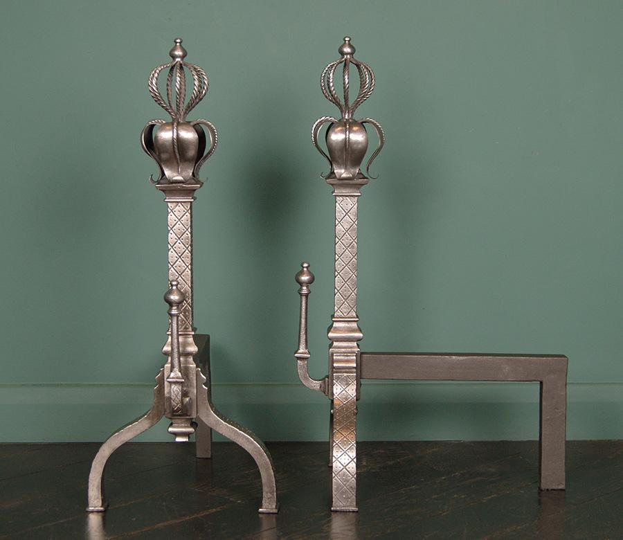 Gothic Revival A Pair of English Iron Gothic-Revival Andirons For Sale