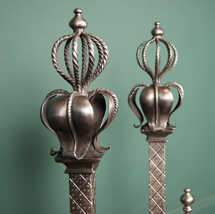 Polished A Pair of English Iron Gothic-Revival Andirons For Sale