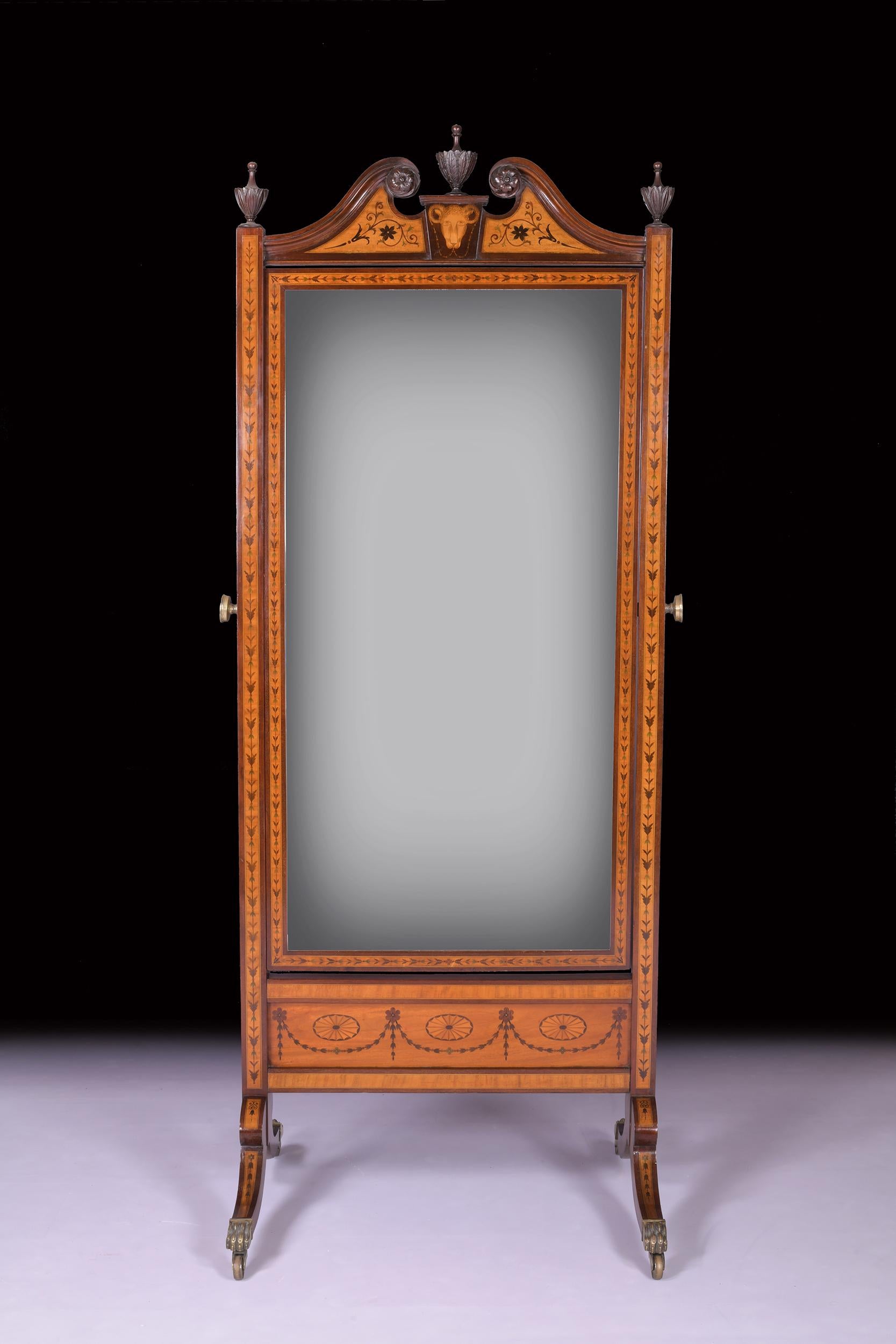 Pair of English Late 19th Century Cheval Mirrors in the Sheraton Style For Sale 1