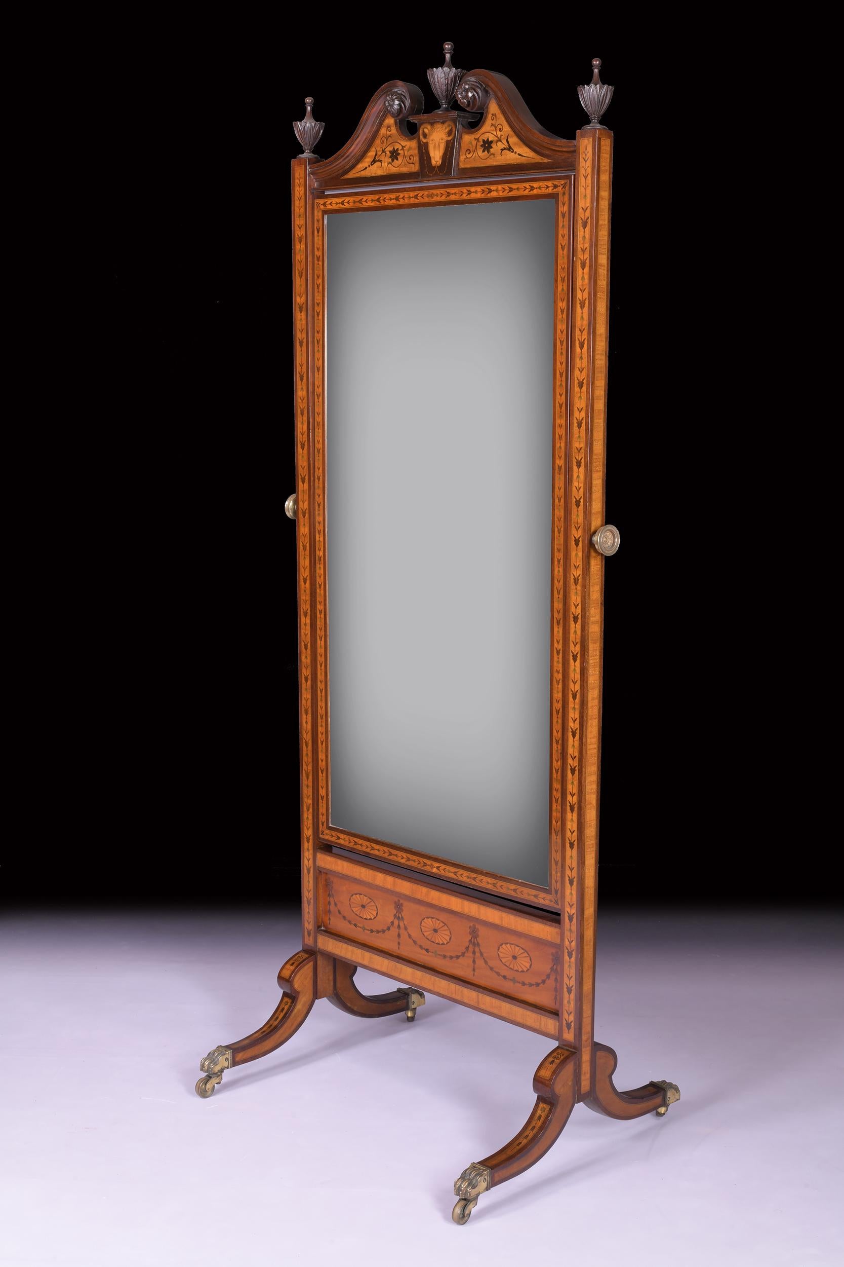 Pair of English Late 19th Century Cheval Mirrors in the Sheraton Style For Sale 2