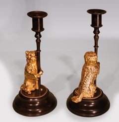 Pair of English Mid 19th Century Bronze and Ormolu Candlesticks