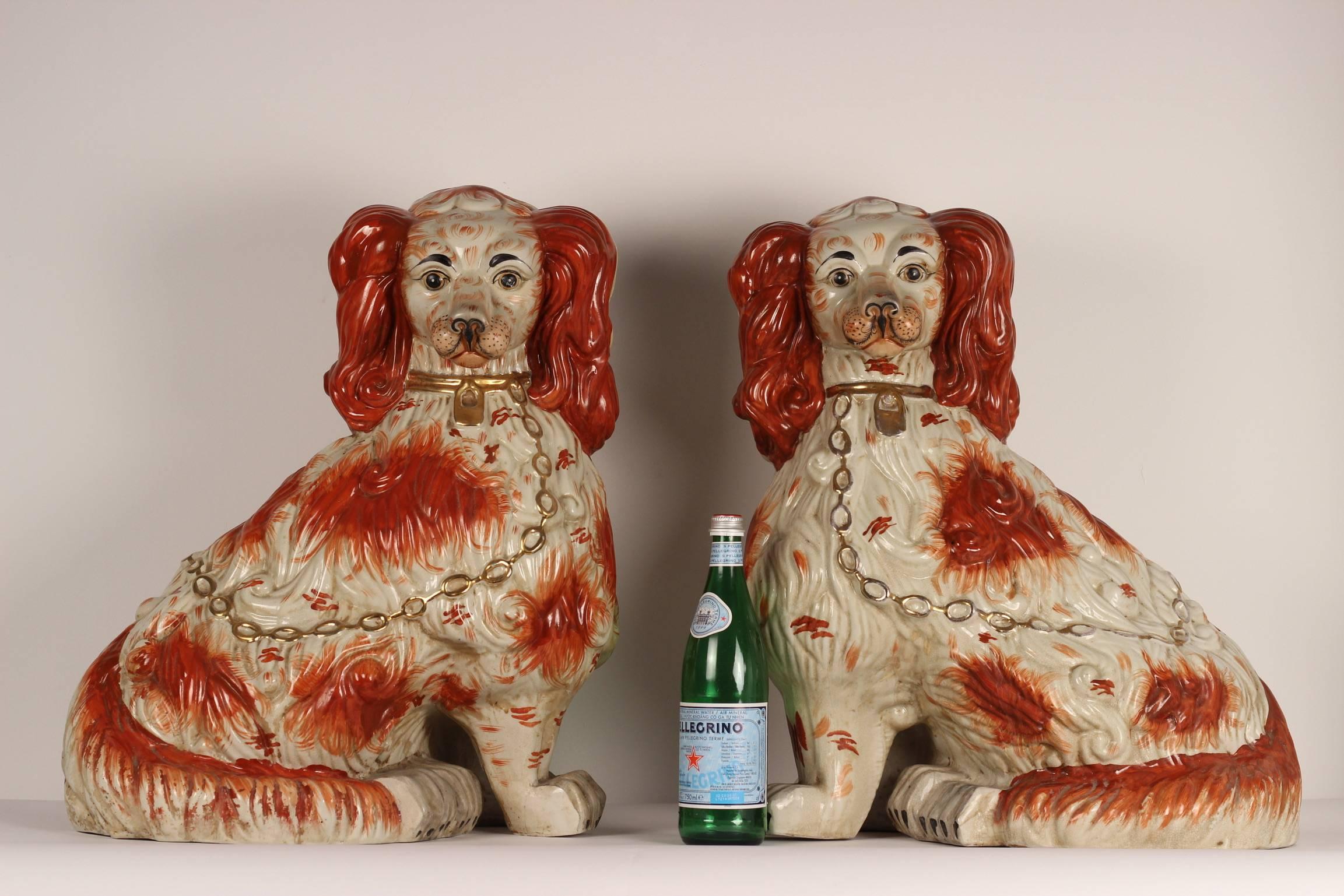 19th Century A Pair of Large English Porcelain Cavalier King Charles Spaniels Staffordshire
