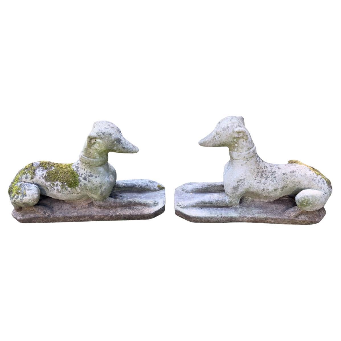 Un couple de whippets anglais Re Con Stone grandeur nature en vente