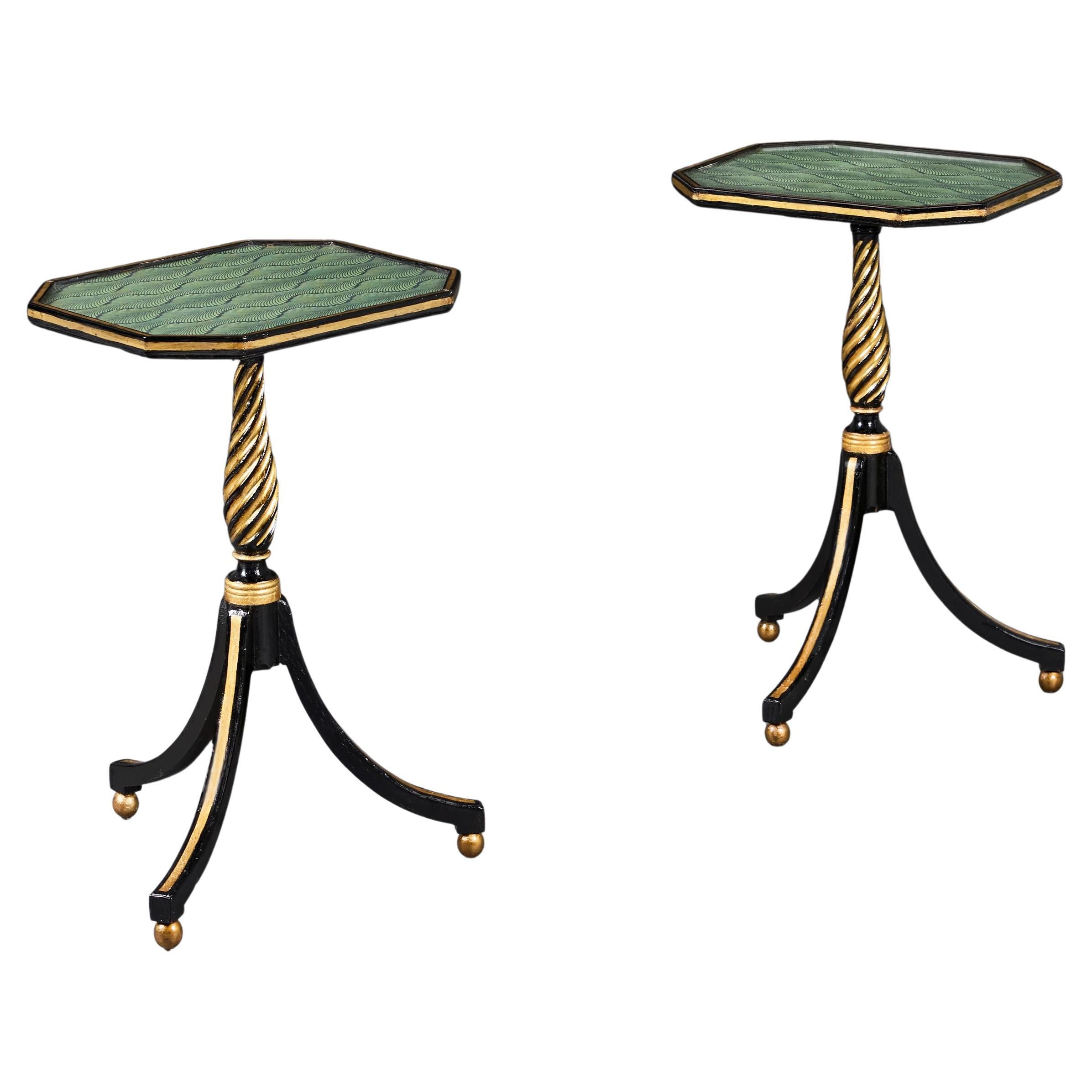 A Pair of English Regency Ebonised Tripod Tables For Sale