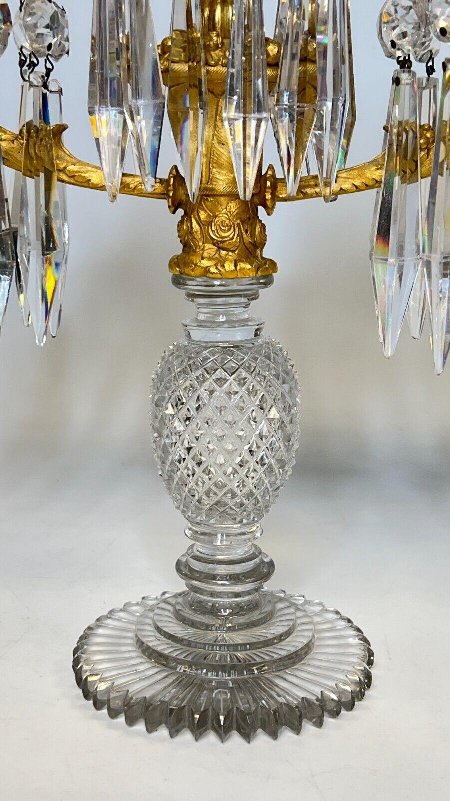 A Pair Of English Regency Ormolu and Cut Glass Candelabra, attributed to Blades For Sale 9