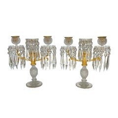 A Pair Of English Regency Ormolu and Cut Glass Candelabra, attributed to Blades