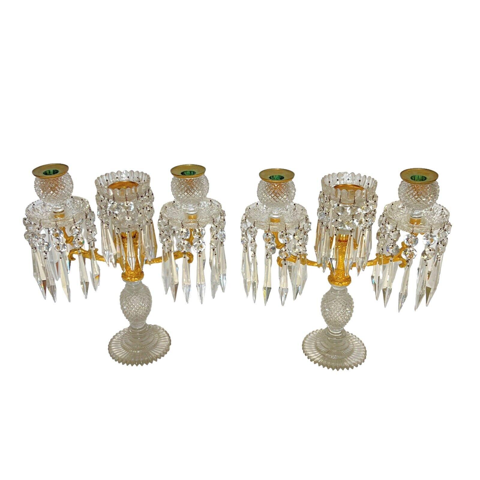 19th Century A Pair Of English Regency Ormolu and Cut Glass Candelabra, attributed to Blades For Sale