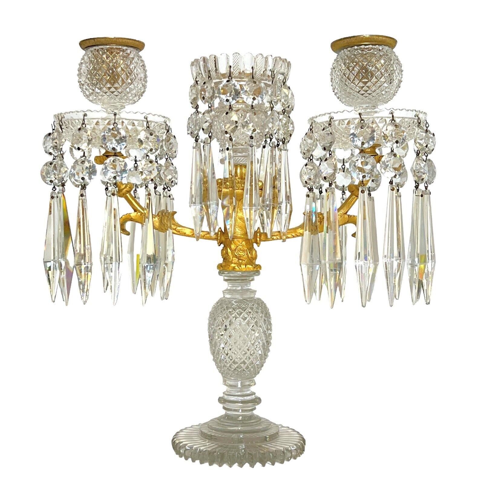 A Pair Of English Regency Ormolu and Cut Glass Candelabra, attributed to Blades For Sale 1