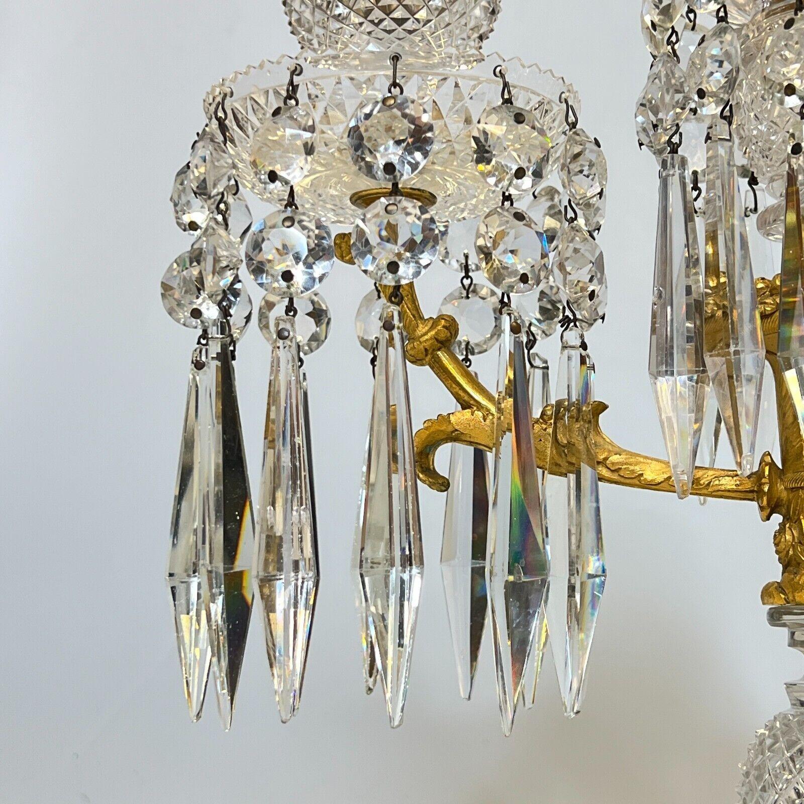 A Pair Of English Regency Ormolu and Cut Glass Candelabra, attributed to Blades For Sale 5