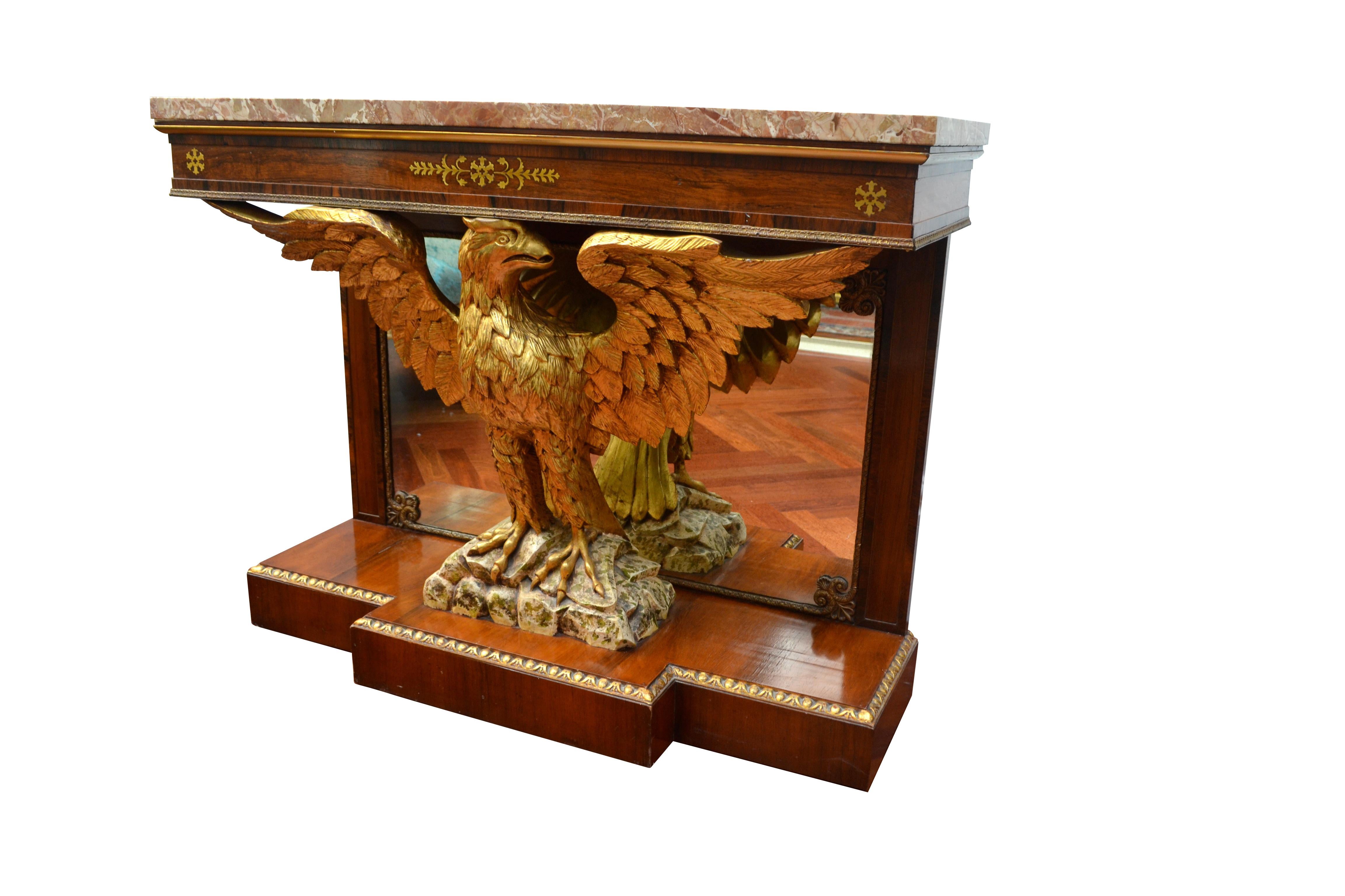 Pair of  Regency Revival Mahogany and Giltwood Eagle Pier Consoles In Good Condition In Vancouver, British Columbia