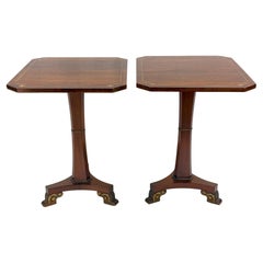 A Pair Of English Regency Style Brass Inlaid Rosewood Side Tables