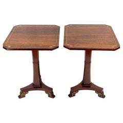 A Pair Of English Regency Style Brass Inlaid Rosewood Side Tables