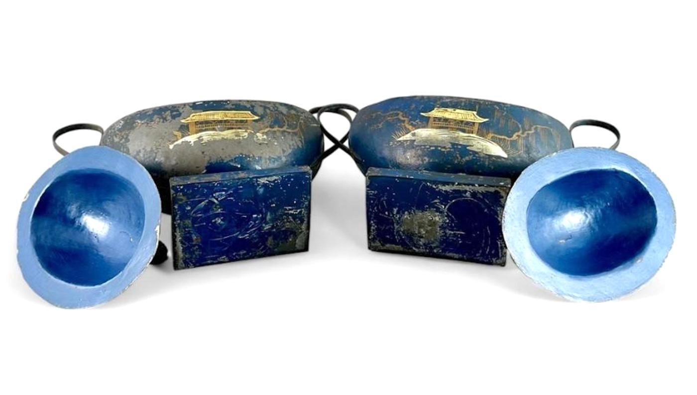 A Pair of English Regency Tole Painted Chestnut Urns 1