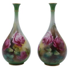 Antique Pair of English Royal Worcester Hadley's Vases by Harry Martin Dated 1907