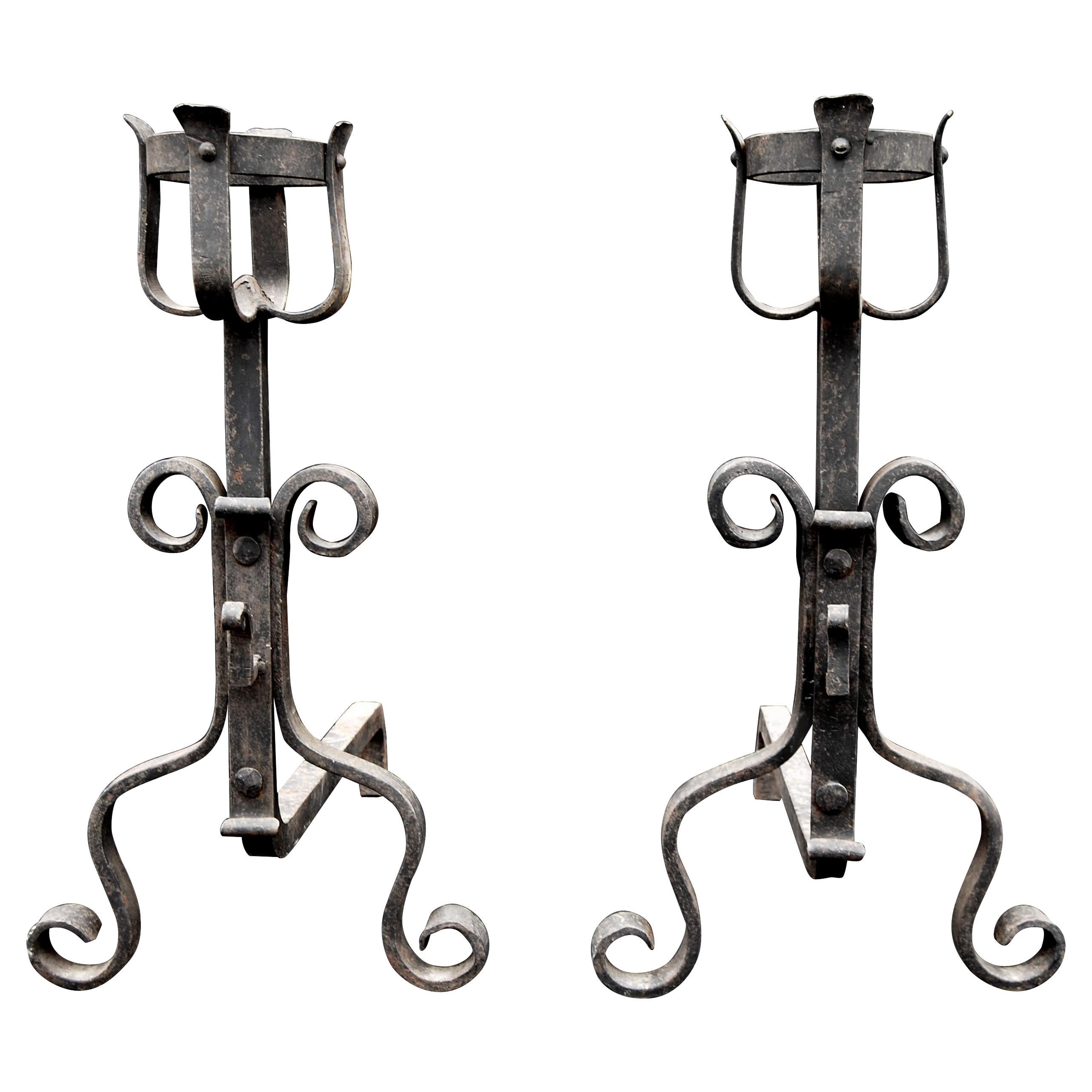 Pair of English Scrolled Firedogs Andirons