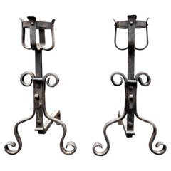 Pair of English Scrolled Firedogs Andirons