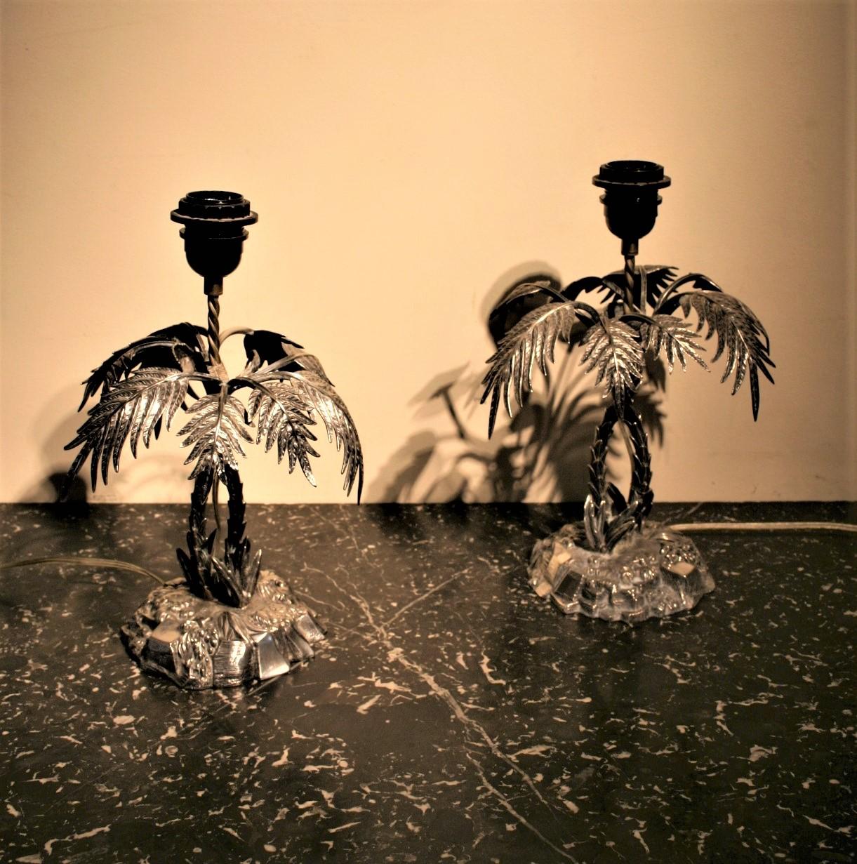 Pair of English Silver Plated Palm Tree Lamps In Good Condition For Sale In Chulmleigh, Devon