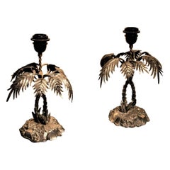 Pair of English Silver Plated Palm Tree Lamps