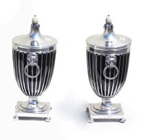 Pair of English Silver Vases and Covers