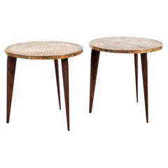 A Pair of English Vintage Copper Top Cocktail Tables With Rosewood Tri- Legs
