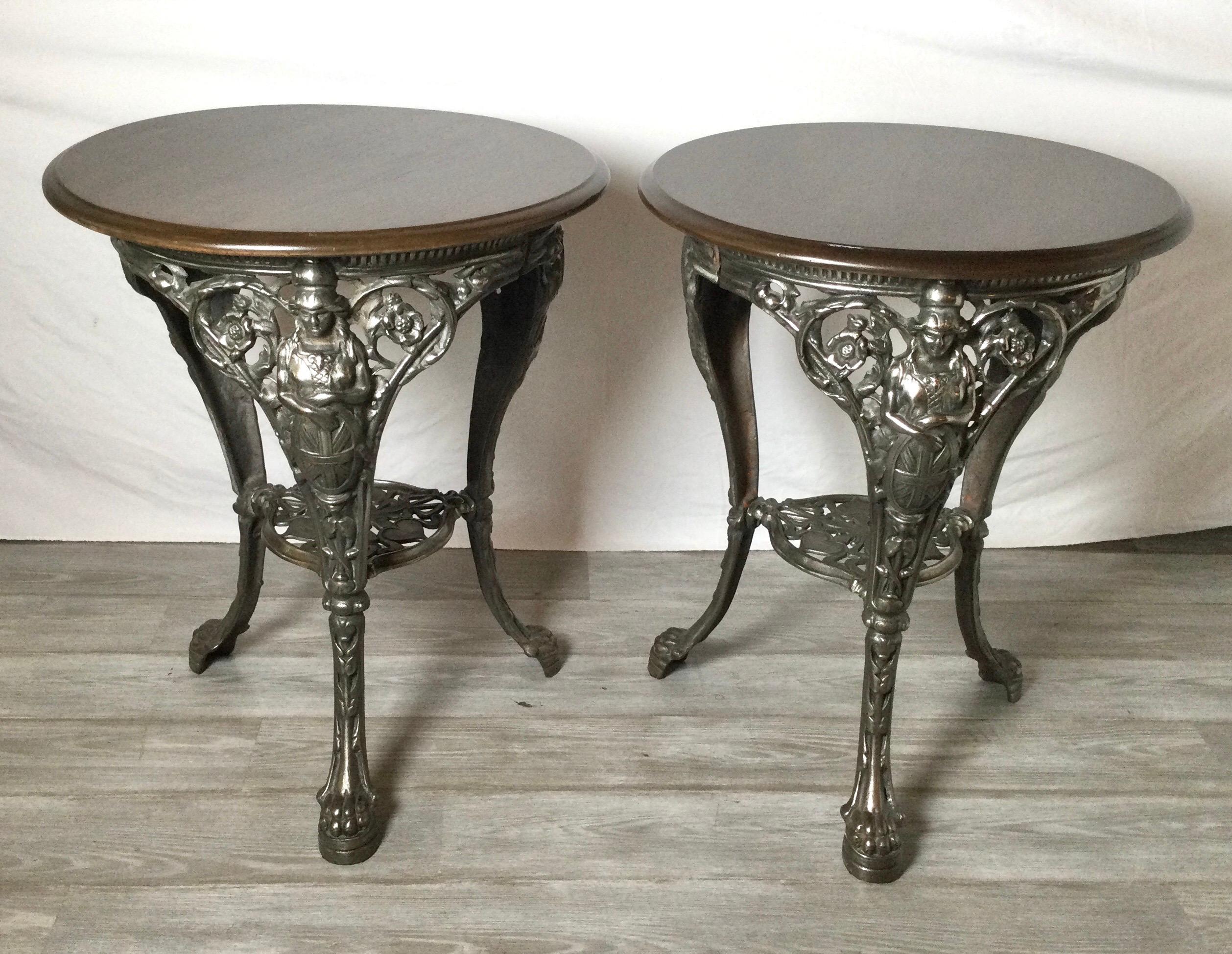 Pair of English Wood and Metal Pub Side Tables 1