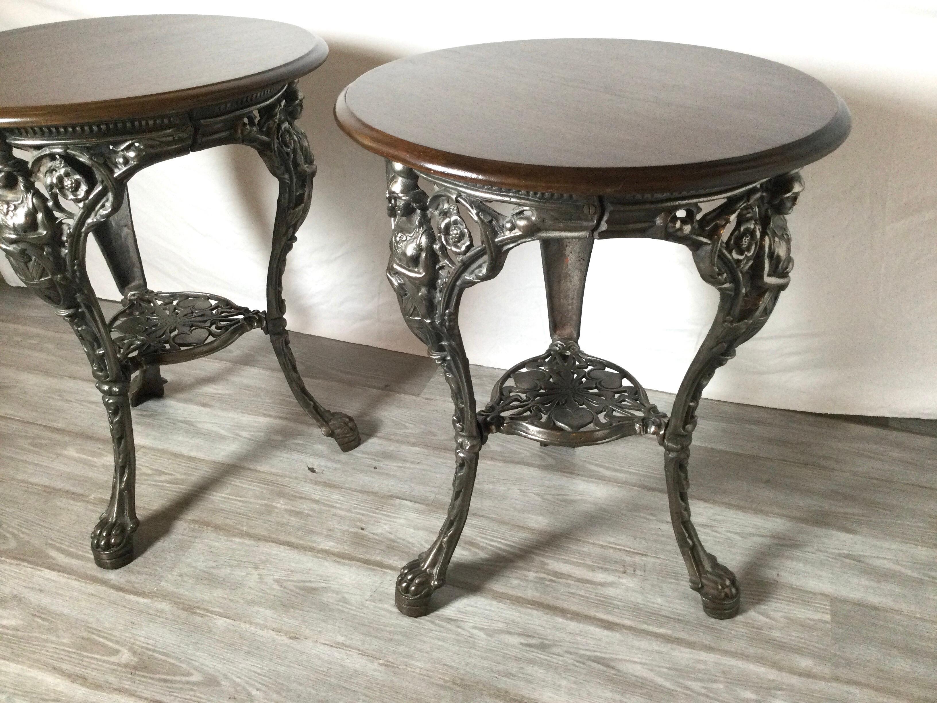 Pair of English Wood and Metal Pub Side Tables 2