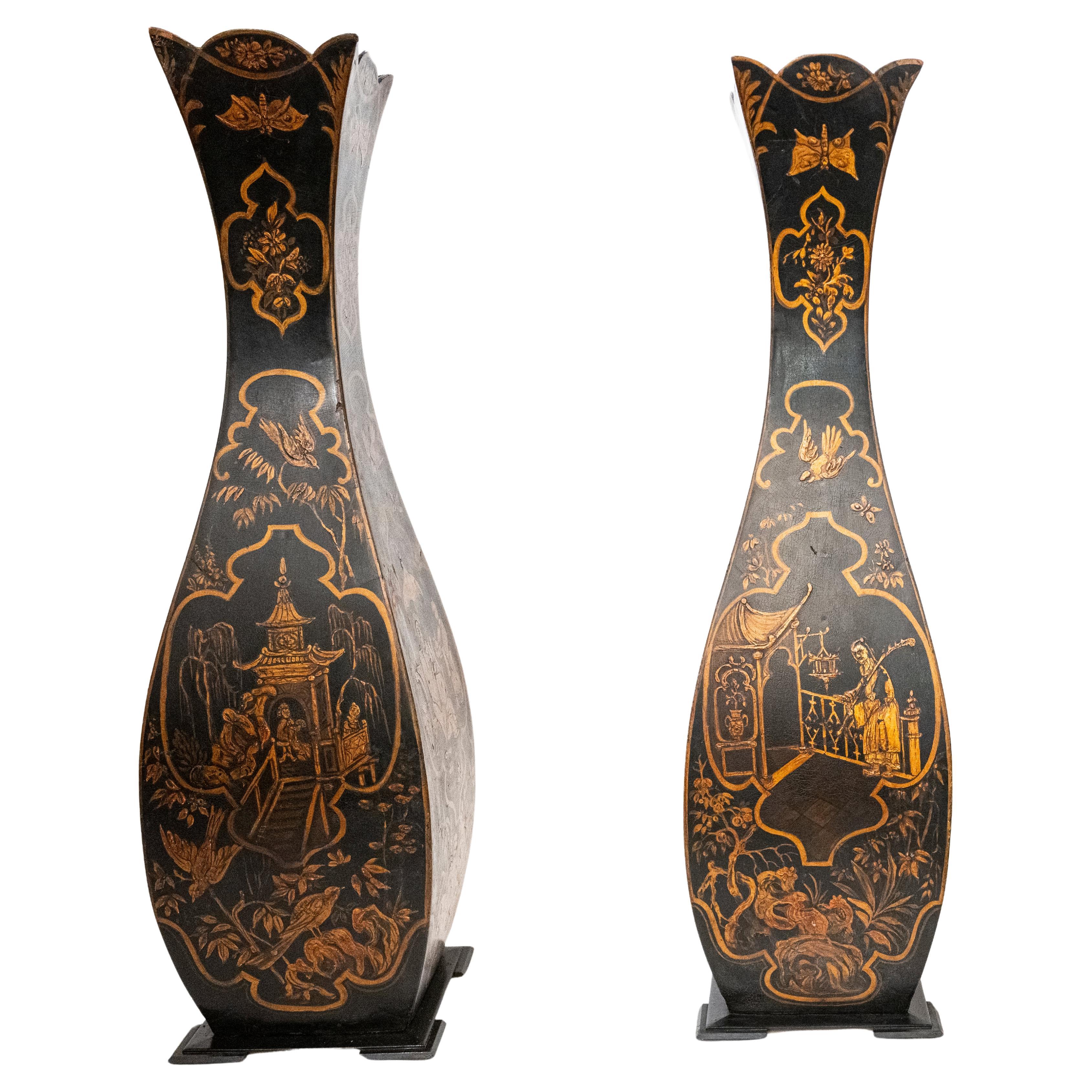 A Pair of English Wood and Paper Mache Oversized Vases For Sale