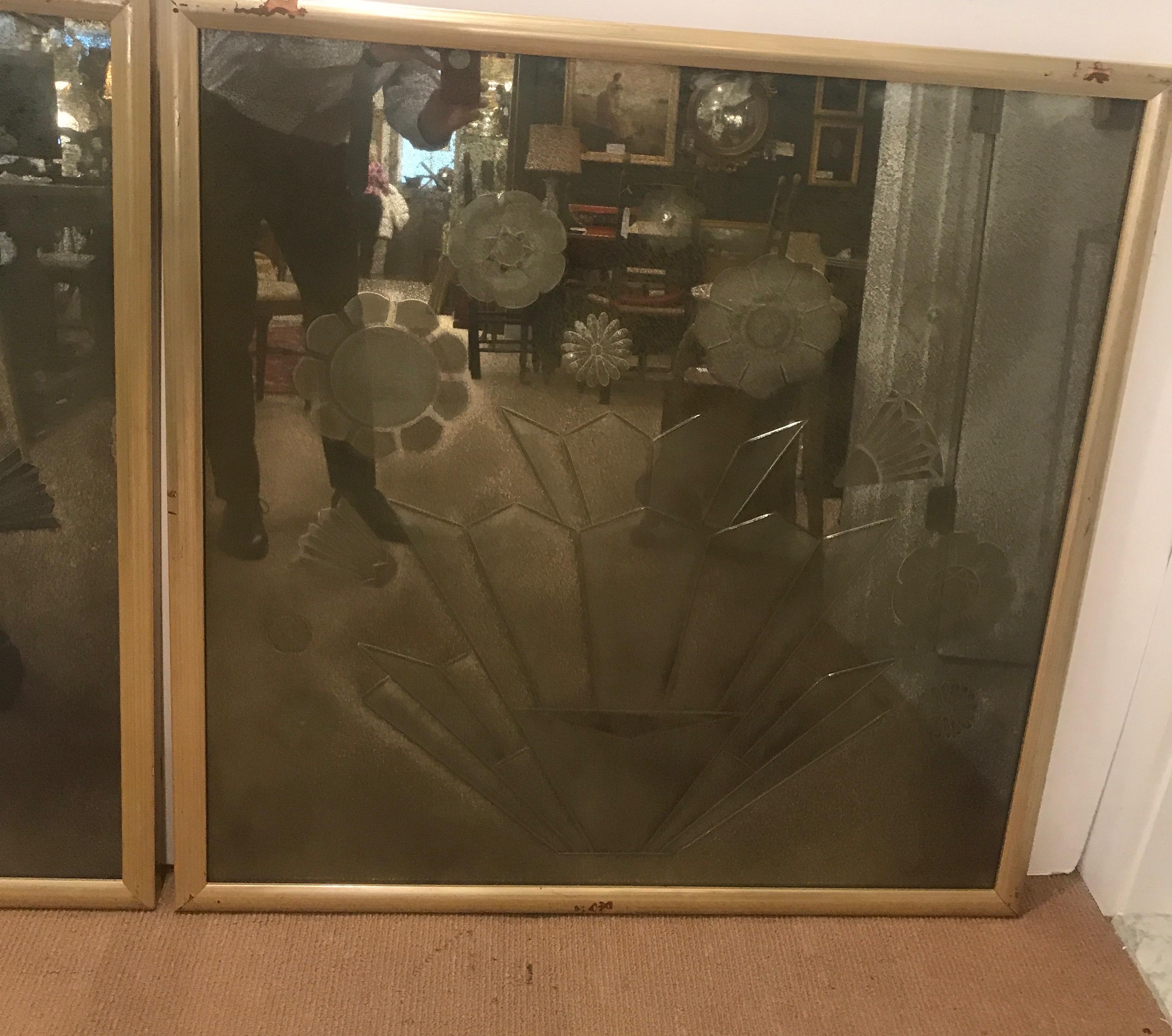 American Pair of Engraved Art Deco Mirrors, 1920s from the Waldorf Astoria