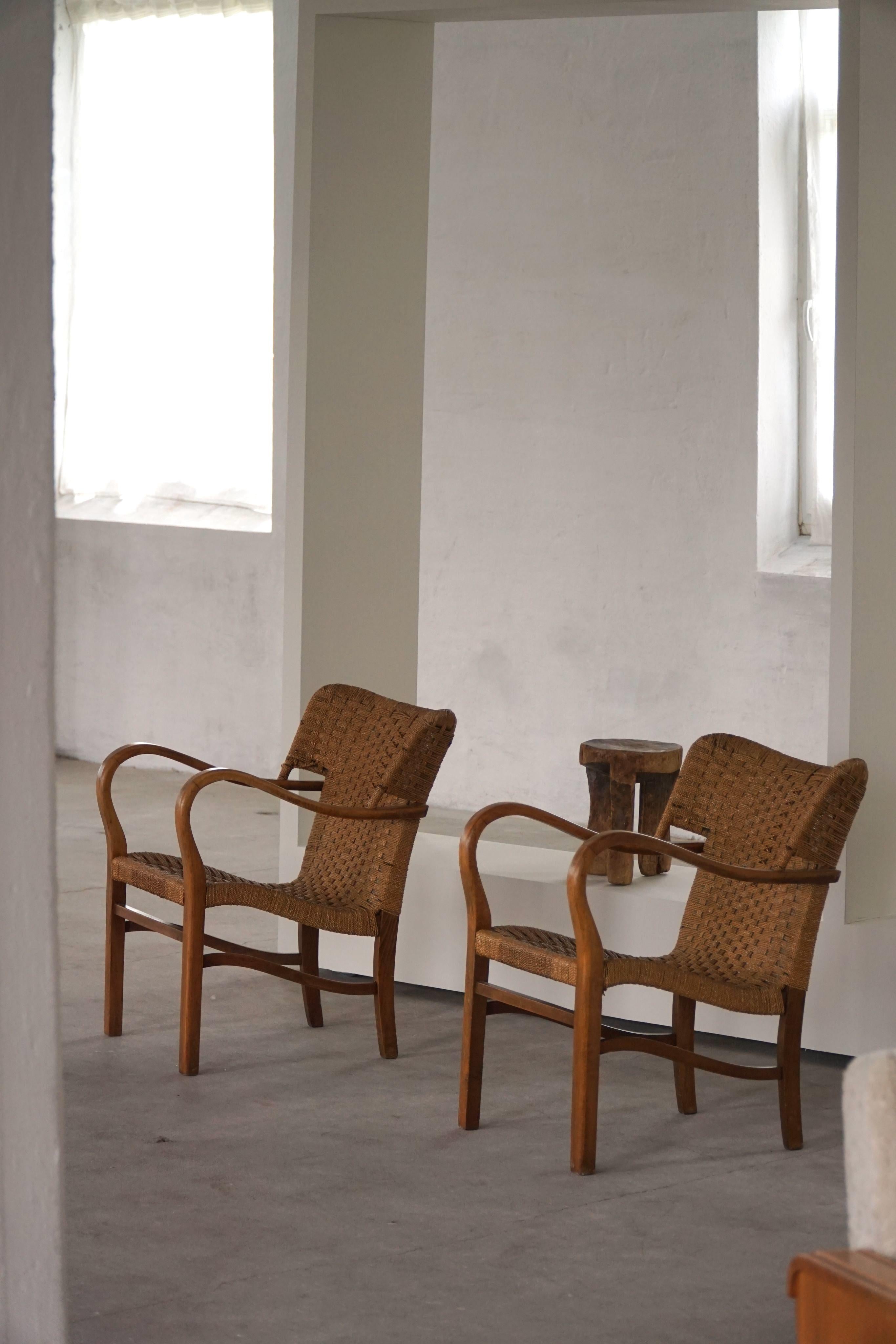 A pair of Erich Dieckmann Armchairs in Beech & Rope, Mid Century Modern, 1940s For Sale 9