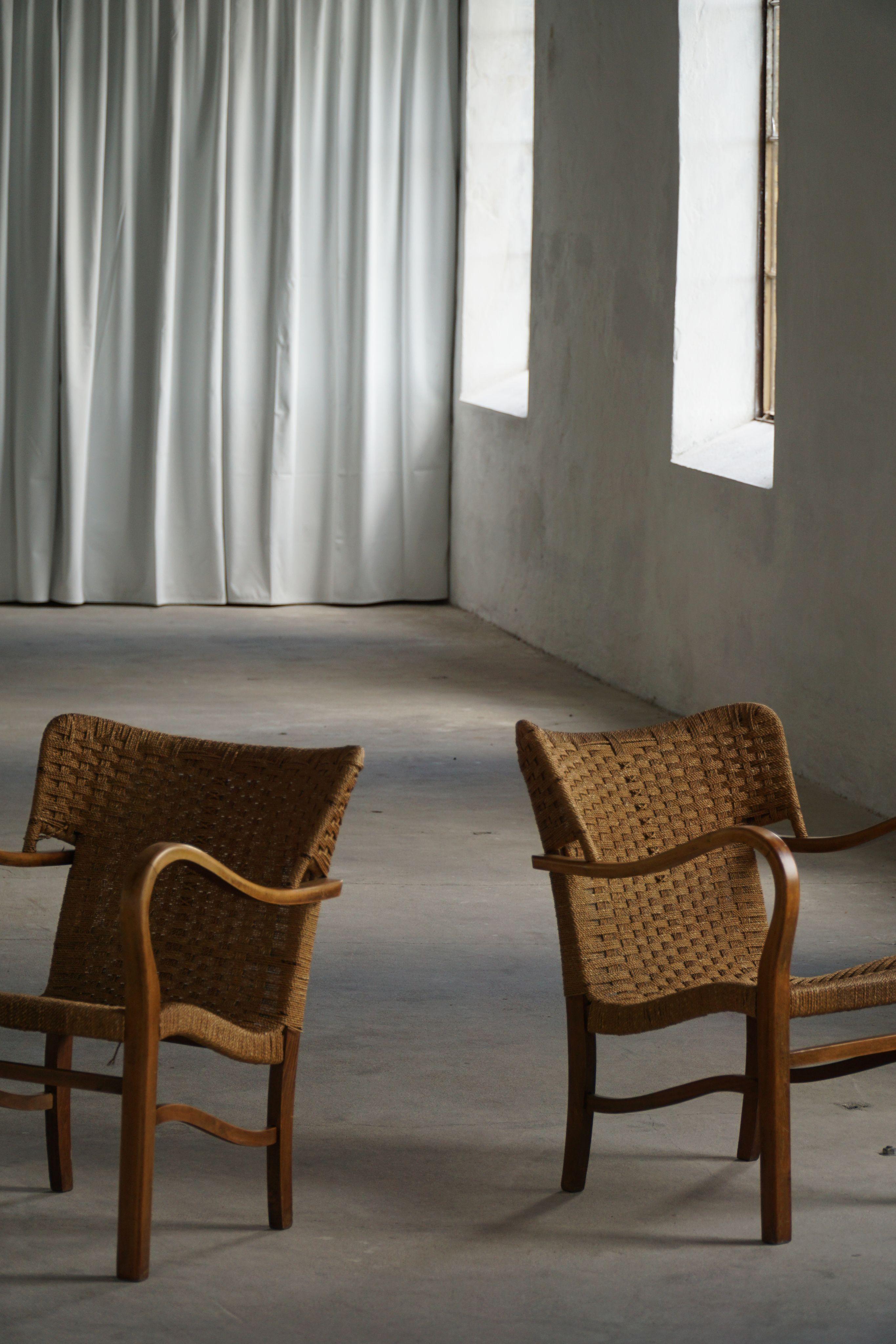 A pair of Erich Dieckmann Armchairs in Beech & Rope, Mid Century Modern, 1940s For Sale 11
