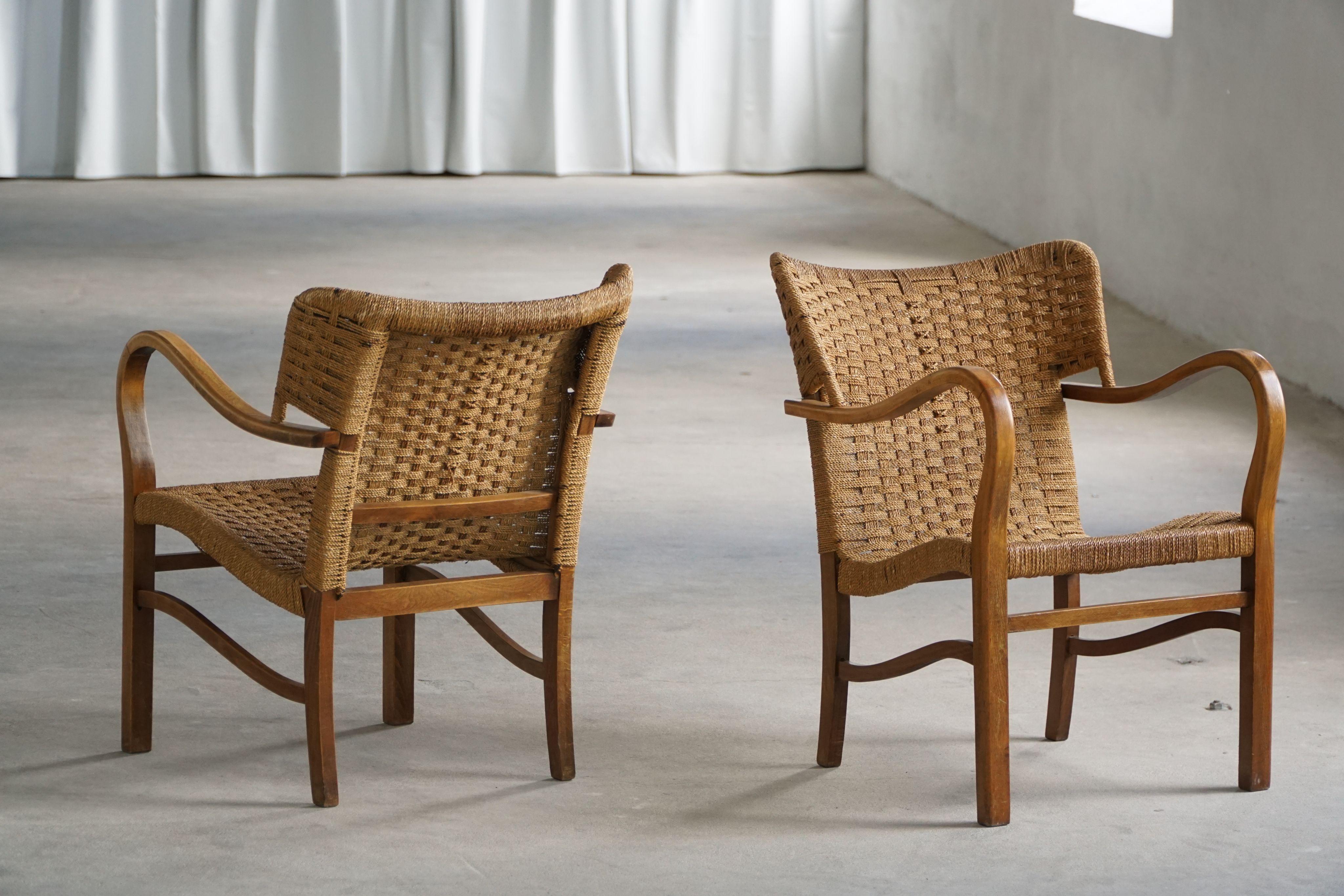 Bauhaus A pair of Erich Dieckmann Armchairs in Beech & Rope, Mid Century Modern, 1940s For Sale