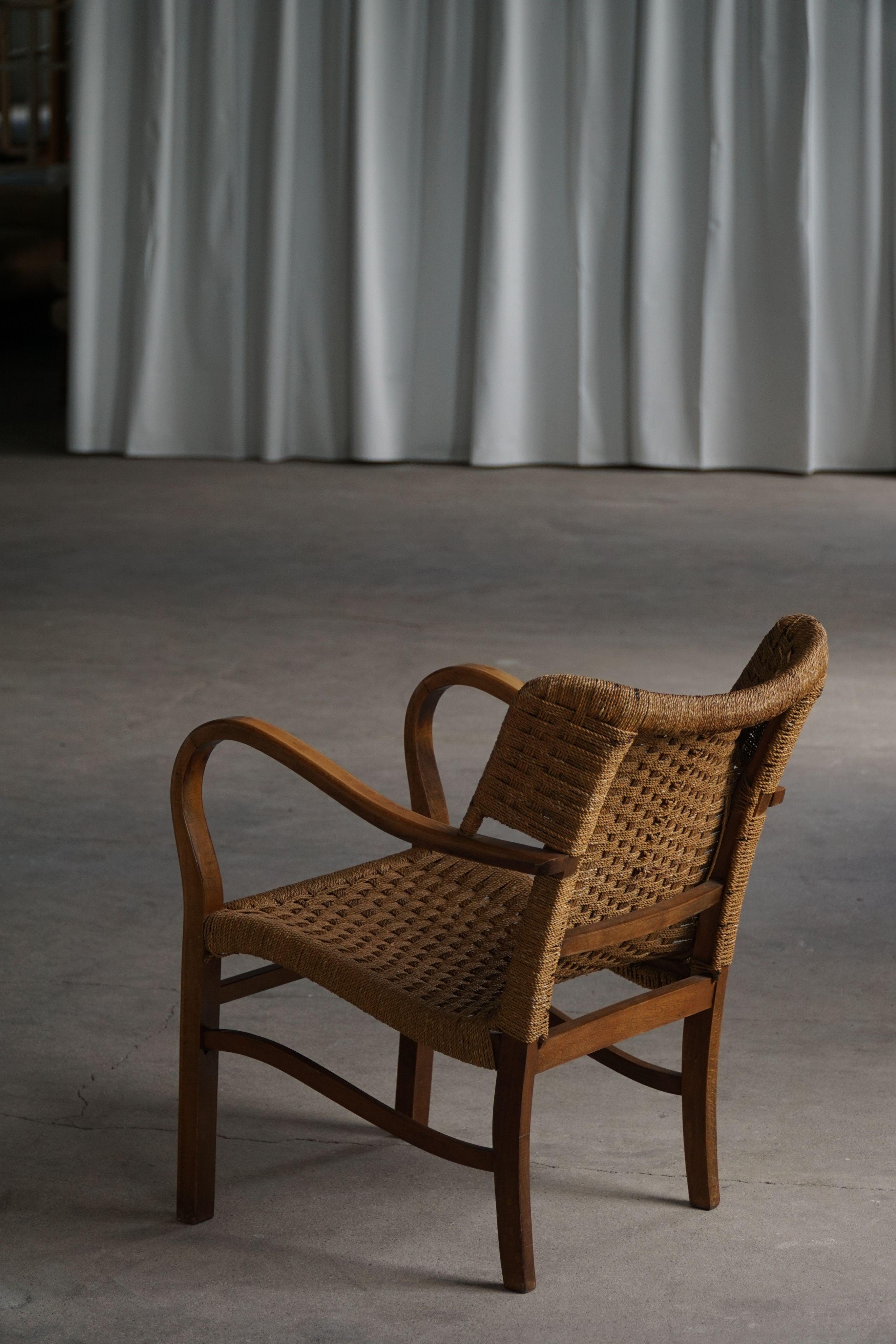 A pair of Erich Dieckmann Armchairs in Beech & Rope, Mid Century Modern, 1940s In Good Condition For Sale In Odense, DK