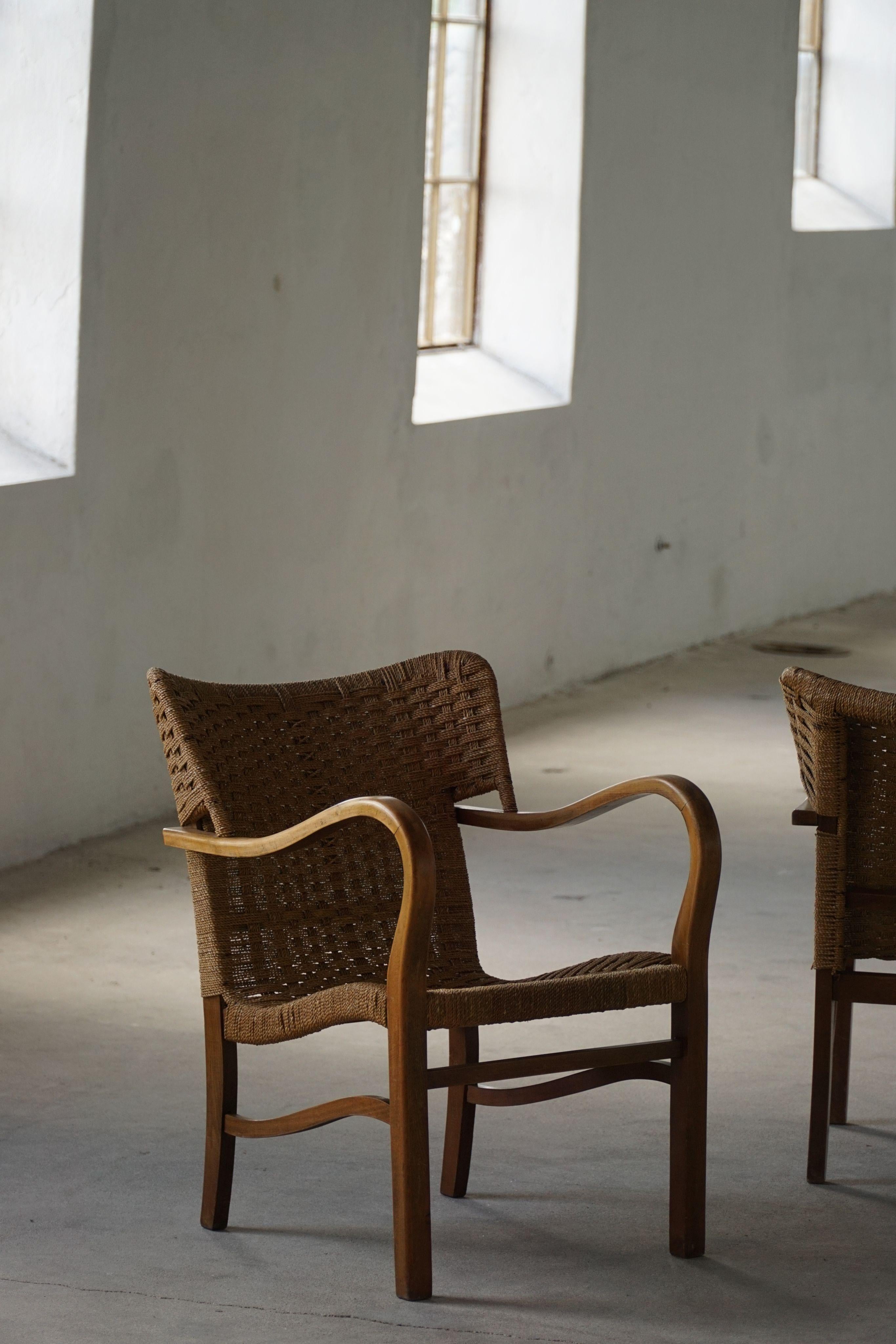A pair of Erich Dieckmann Armchairs in Beech & Rope, Mid Century Modern, 1940s For Sale 2