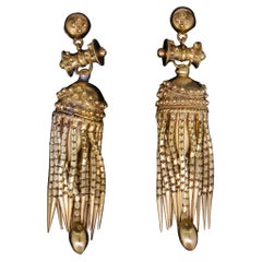 Antique Pair of Etruscan Style Pendant Earrings, circa 1870