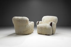 A Pair of European Armchairs in White Sheepskin, Europe 20th Century