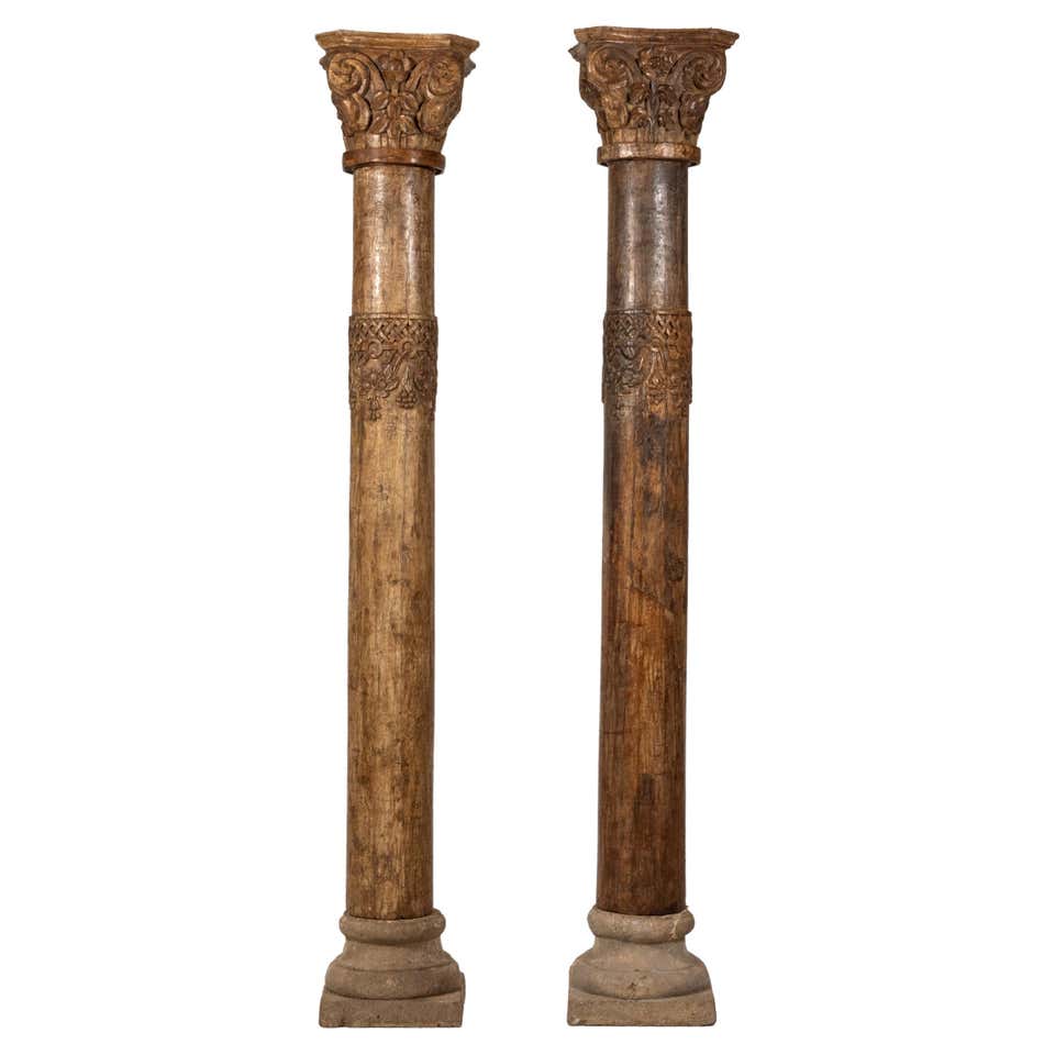 Indian Column Box A Pair of Indian Wooden Columns with Brackets For Sale at 1stDibs