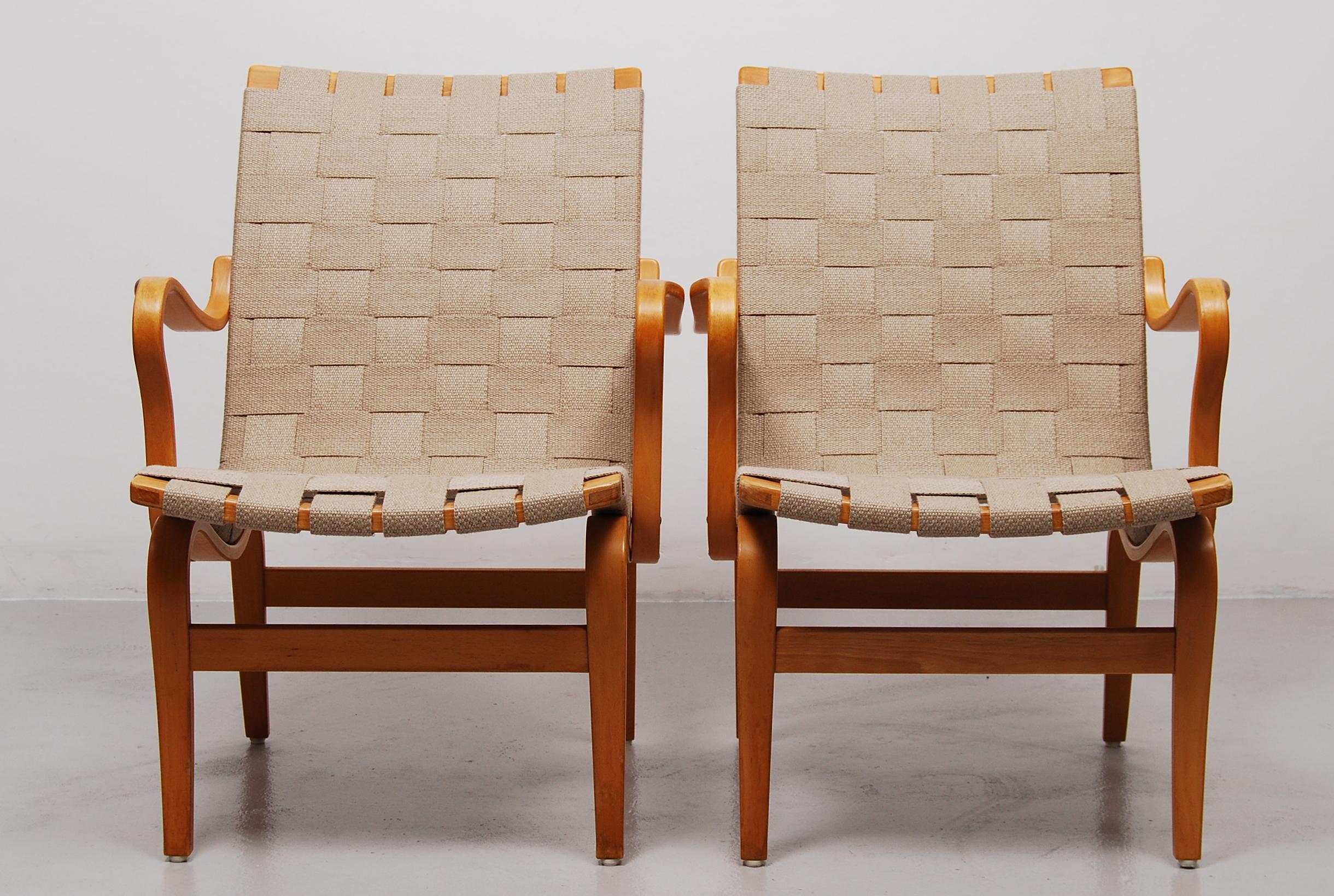 Mid-Century Modern Pair of Eva Lounge Chair by Bruno Mathsson, Sweden
