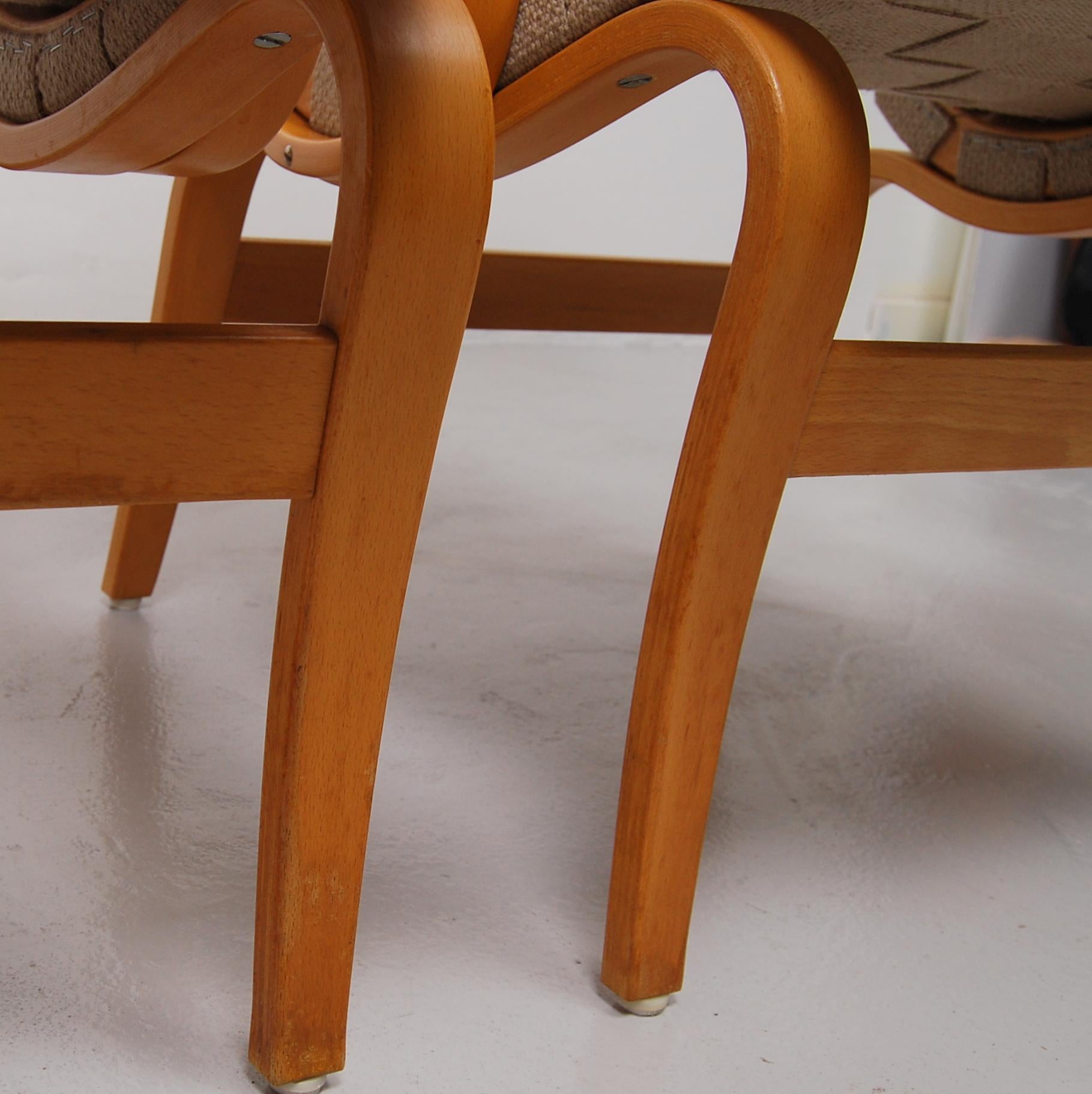 Linen Pair of Eva Lounge Chair by Bruno Mathsson, Sweden