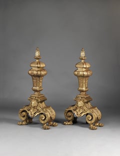 Pair of Exceptionally Large Regence Style Gilt-Bronze Chenets, circa 1860