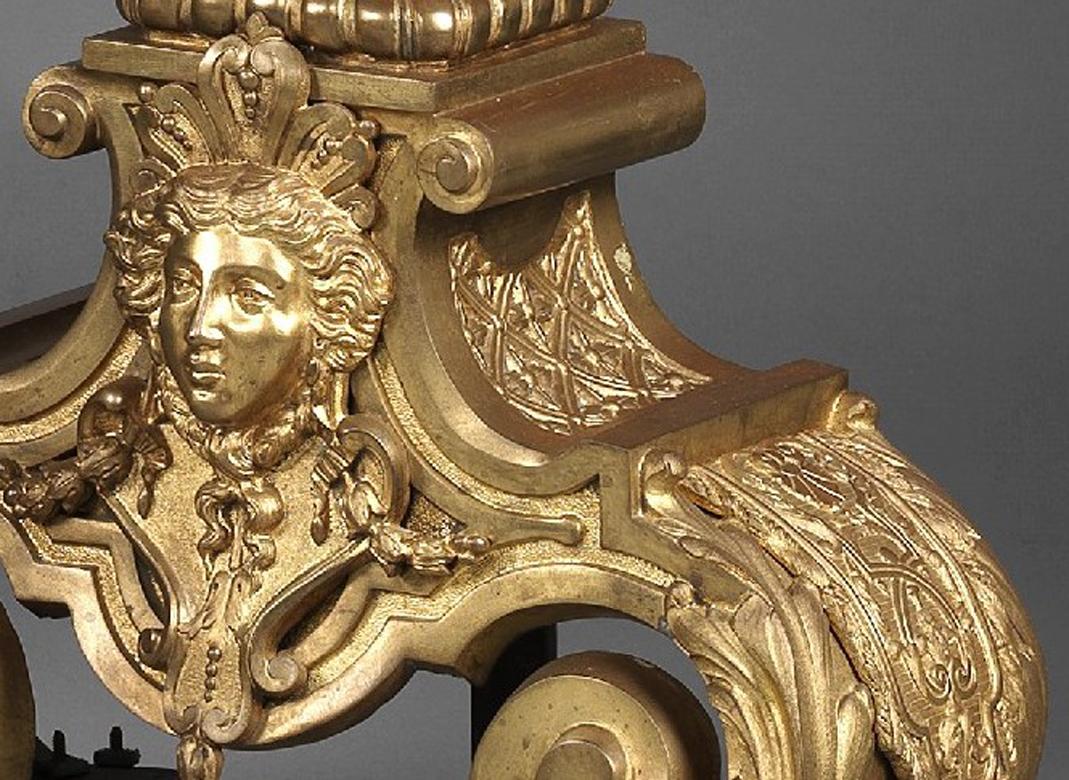 Pair of Exceptionally Large Regence Style Gilt-Bronze Chenets, circa 1860 In Good Condition For Sale In Brighton, West Sussex