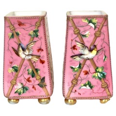A pair of exquisite antique pink opaline vases