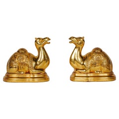 Antique A Pair of Opulent Sterling Silver-Gilt Camel Incense Burners, circa 1900