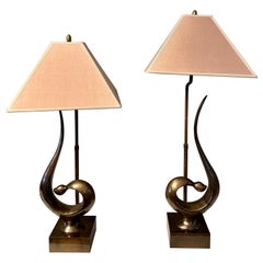 Paire de lampes de table françaises extensibles en laiton