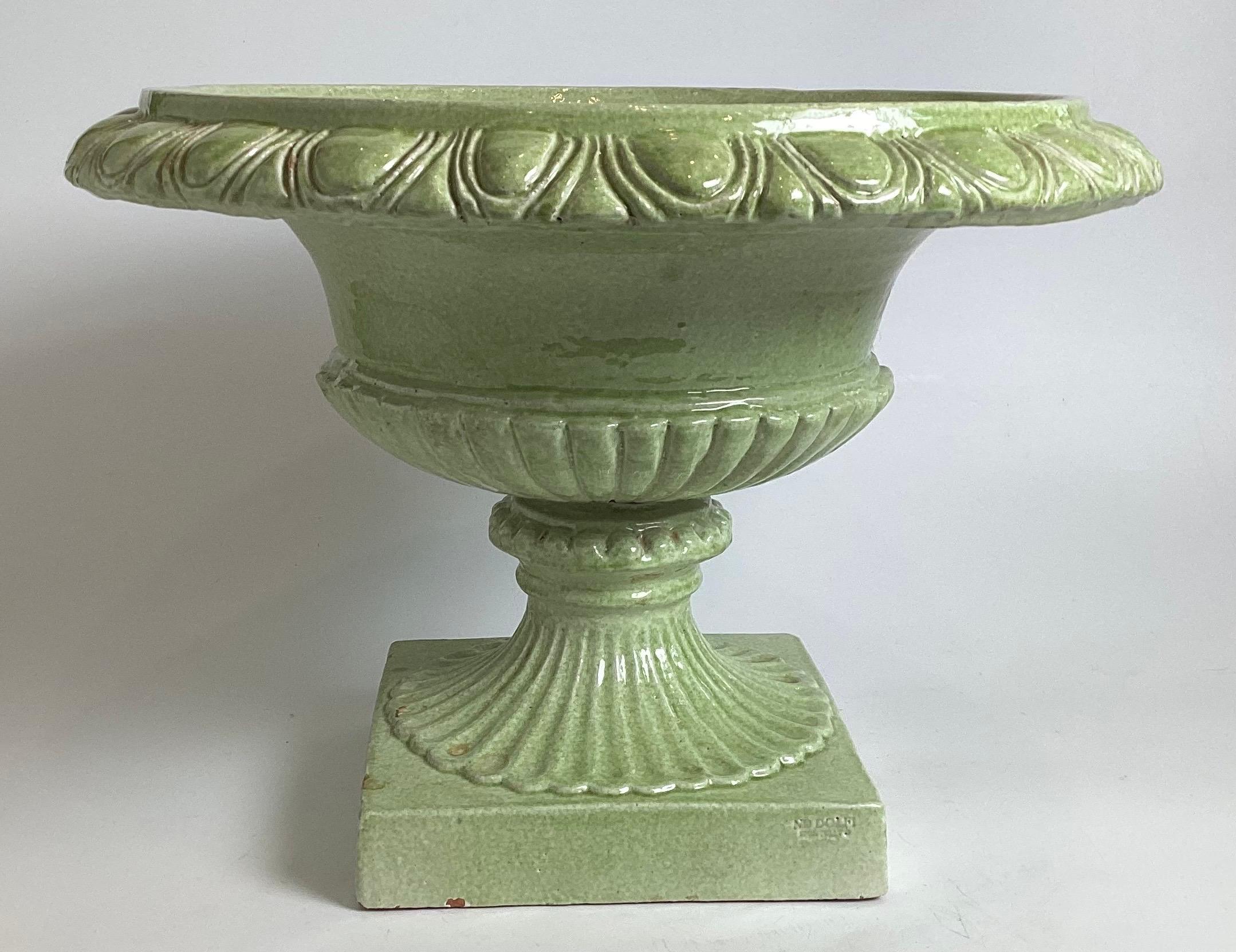 A Pair of Faience Green Italian Urns, retailed by Bergdorf Goodman For Sale 5