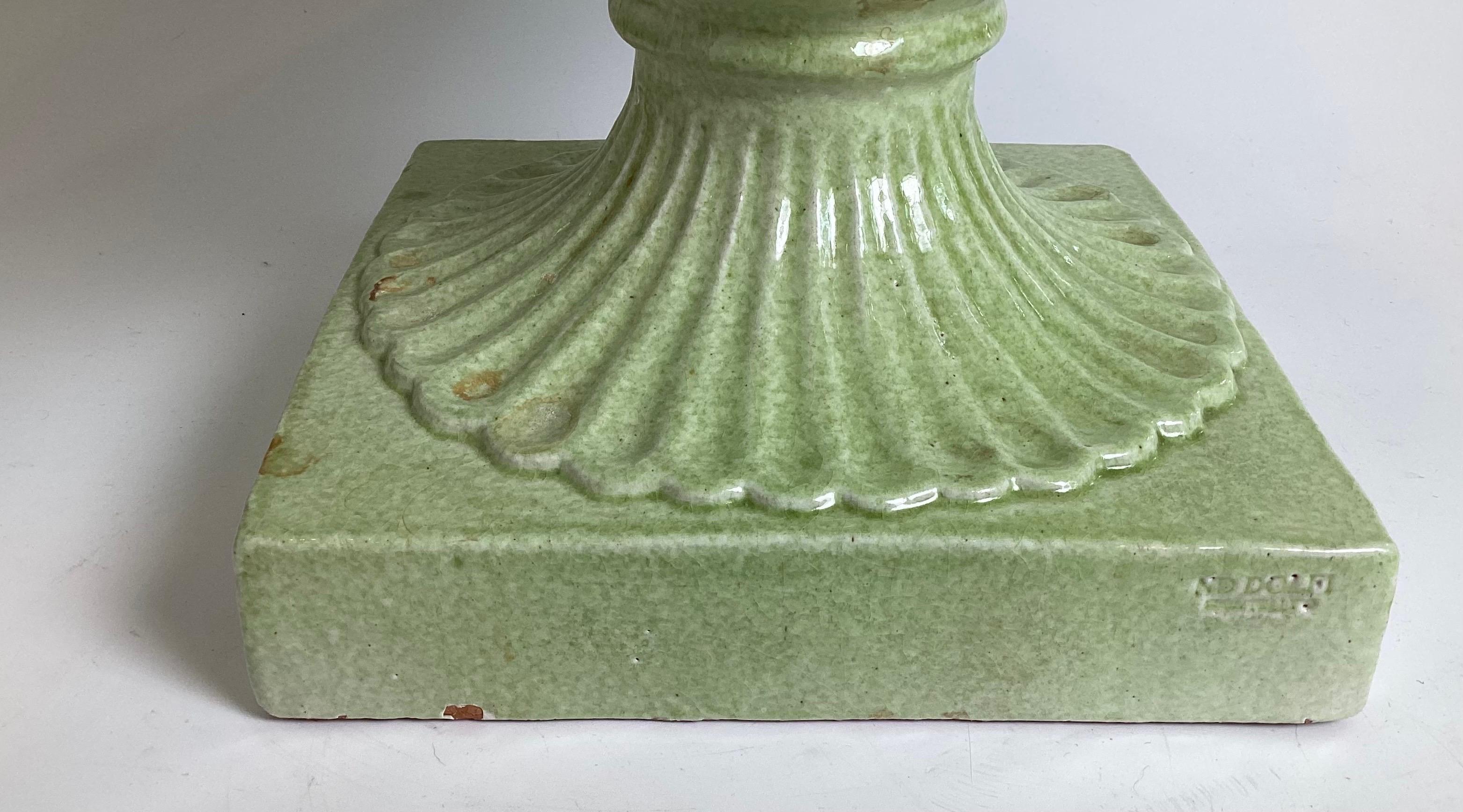 A Pair of Faience Green Italian Urns, retailed by Bergdorf Goodman For Sale 6